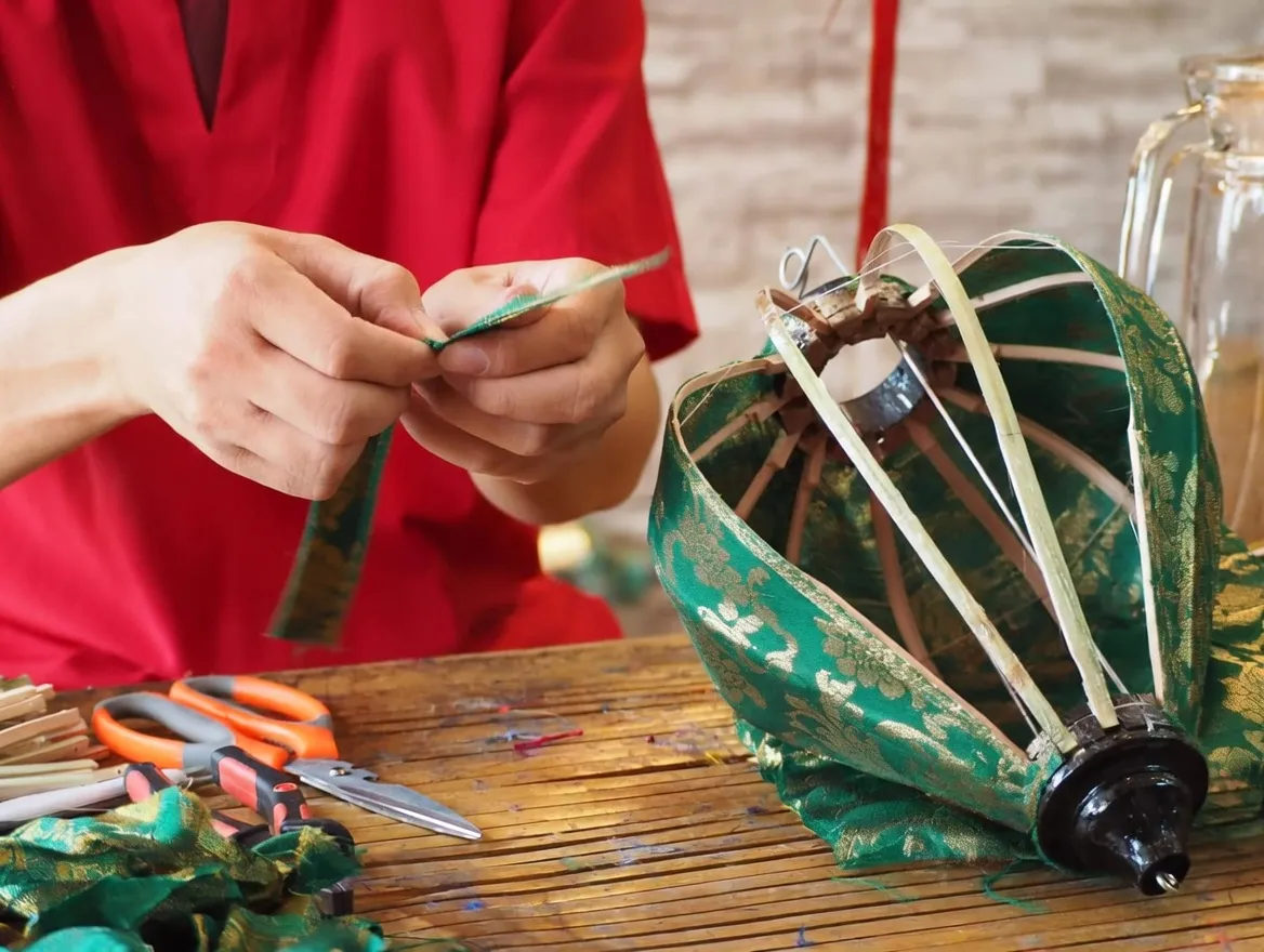 Hoi An lantern making workshop with colourful silk lanterns